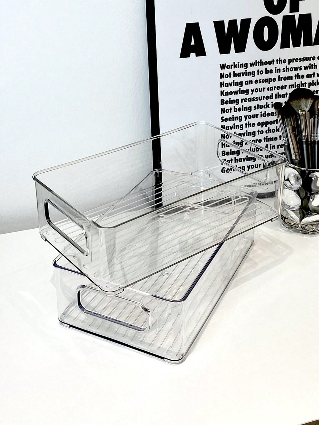 Stackable transparent desk and drawer organiser (3pcs)