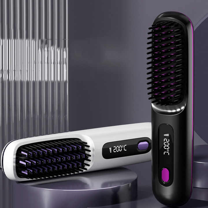 Wireless Hair Straightening Brush - Compact and Rechargeable Styling Tool