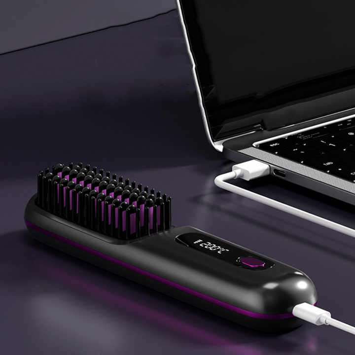 Wireless Hair Straightening Brush - Compact and Rechargeable Styling Tool